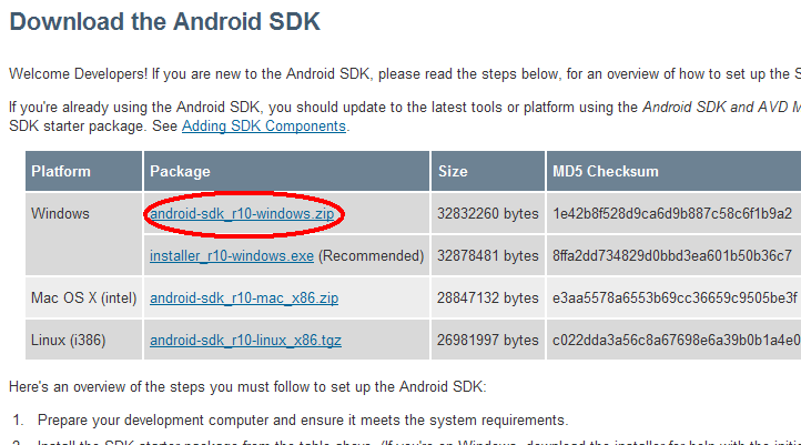 Android SDK ダウンロード